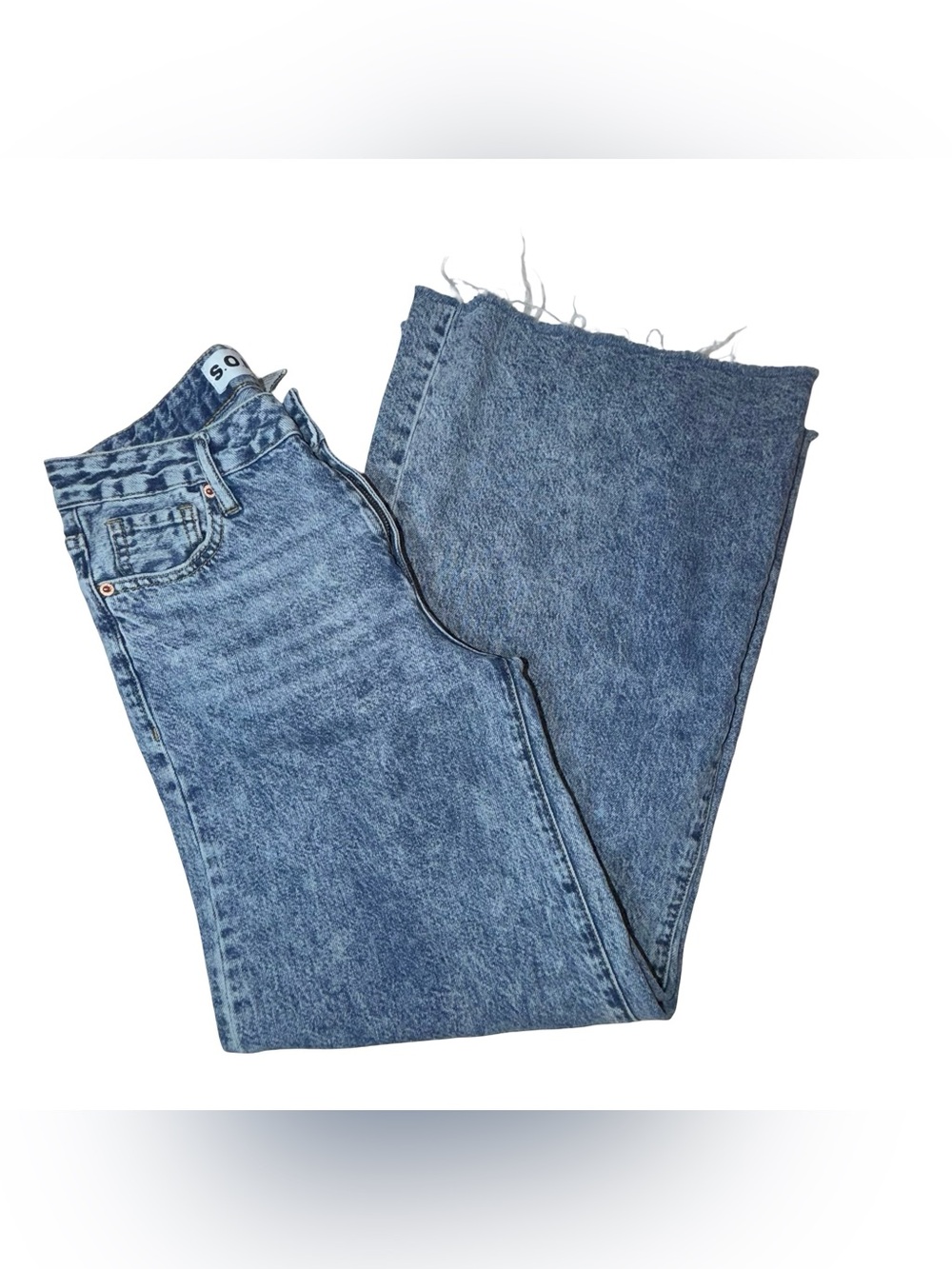 S.O.N.G. Y2K Jeans 5/27 Blue Acid Wash Bootcut Flare Raw Hem 100% Cotton
